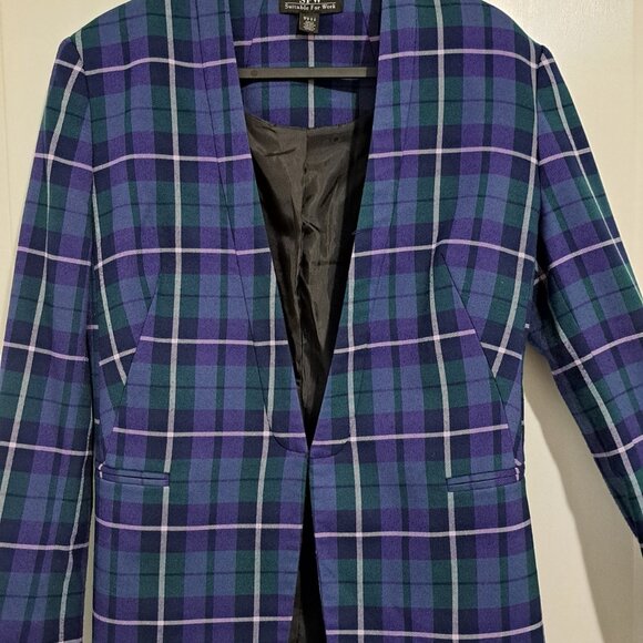 Women's Green + Purple Check Blazer - Picture 2 of 2